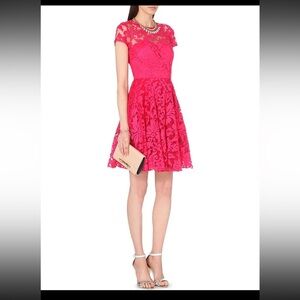 Ted Baker Caree Fuschia Pink Lace Fit and Flare Dress